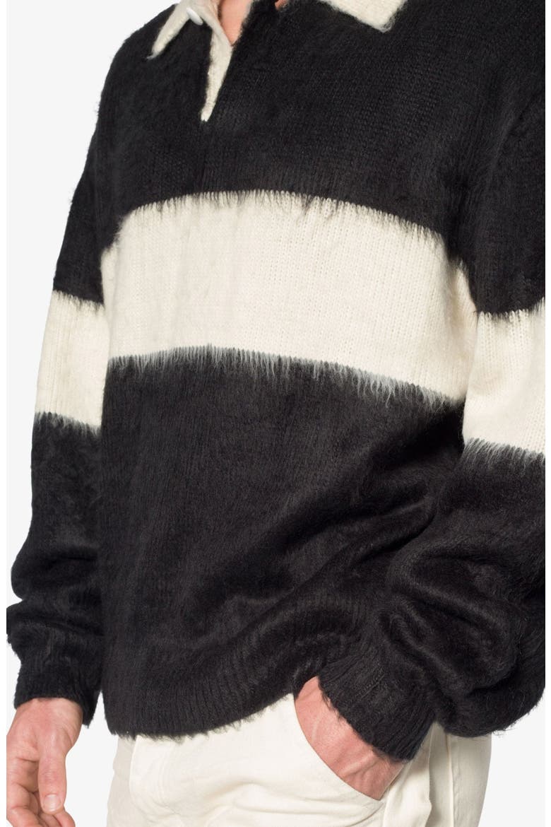 Stripe Cotton Rugby Sweater, Alternate, color, BLACK/ WHITE