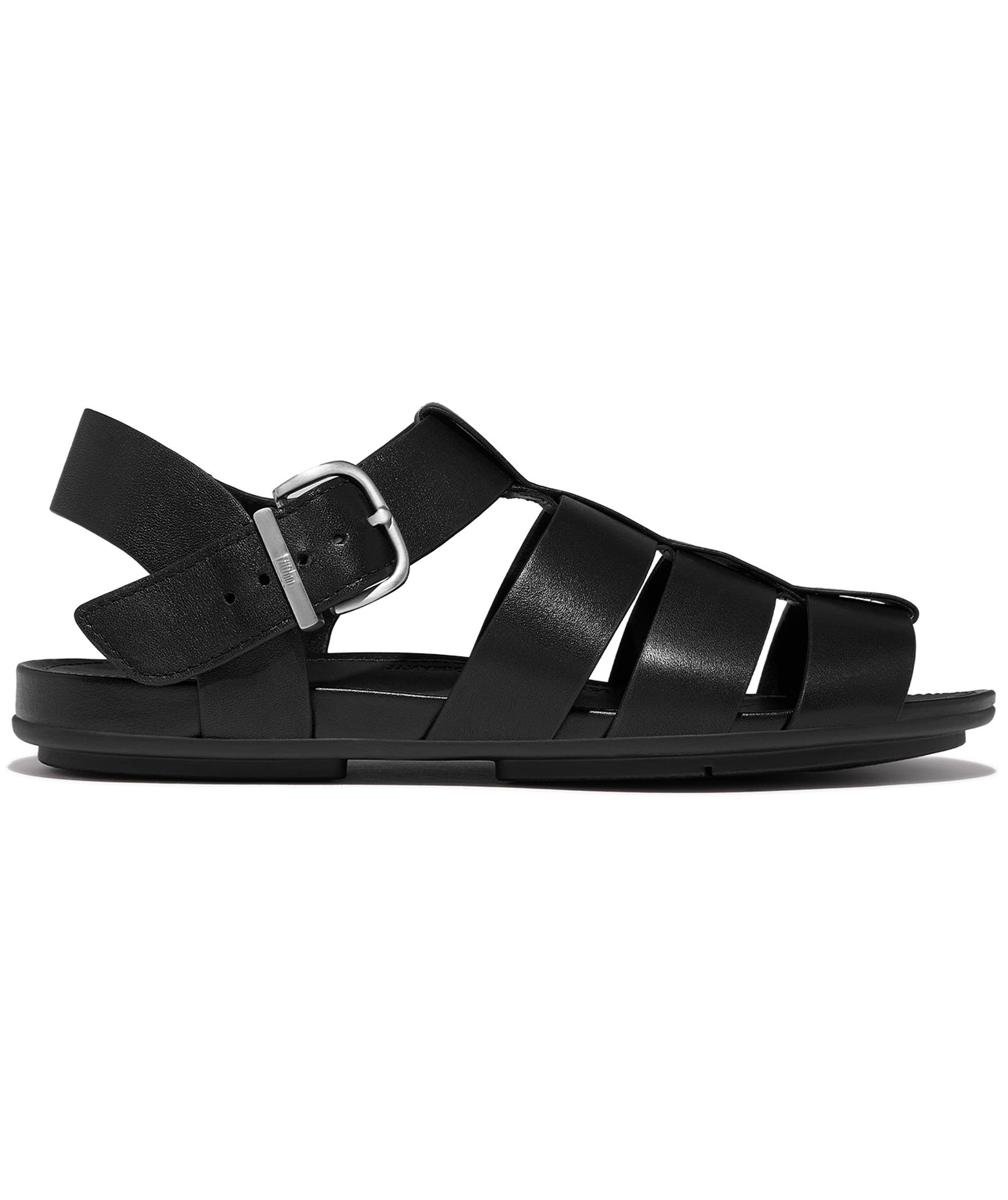 FitFlop Gracie Leather Fisherman Sandals, Alternate, color, Black