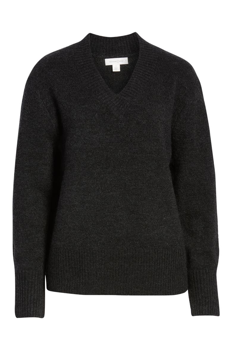 Cozy V-Neck Sweater, Alternate, color, GREY DARK CHARCOAL HEATHER