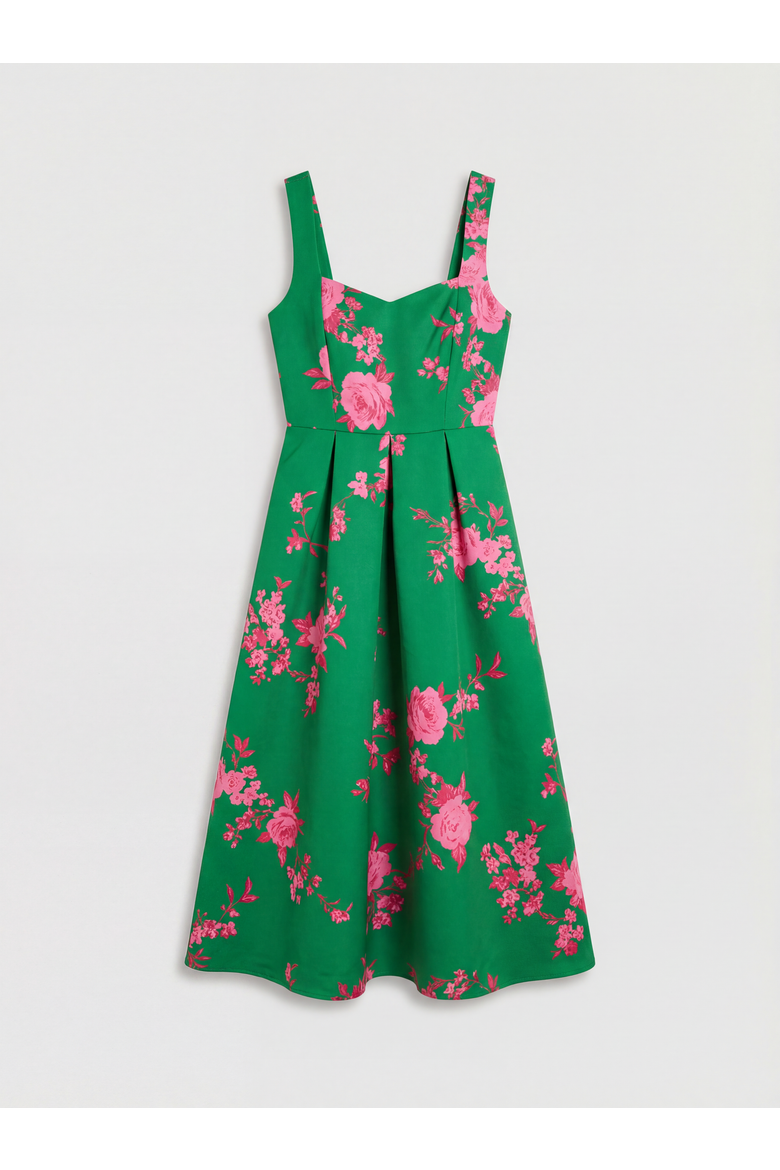 Occasion Floral Strappy Twill Midi Dress, Alternate, color, Green