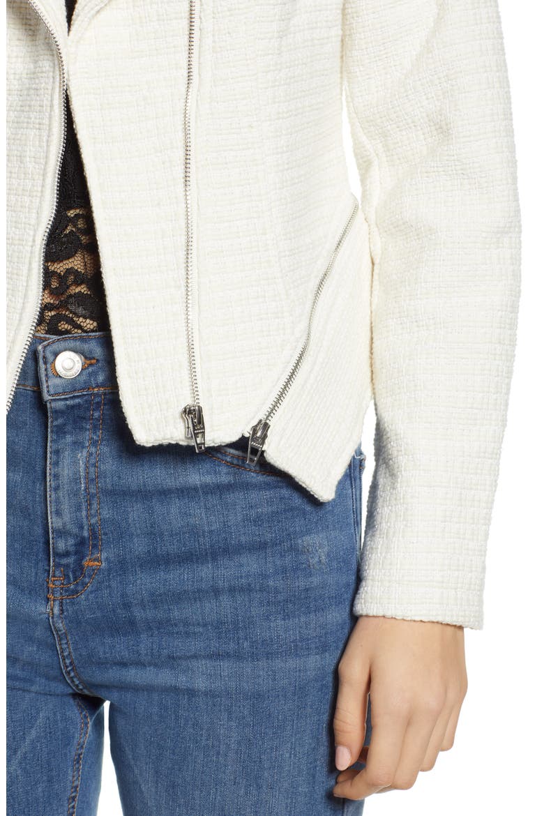 Tweed Fitted Zipper Moto Jacket, Alternate, color, OFF WHITE