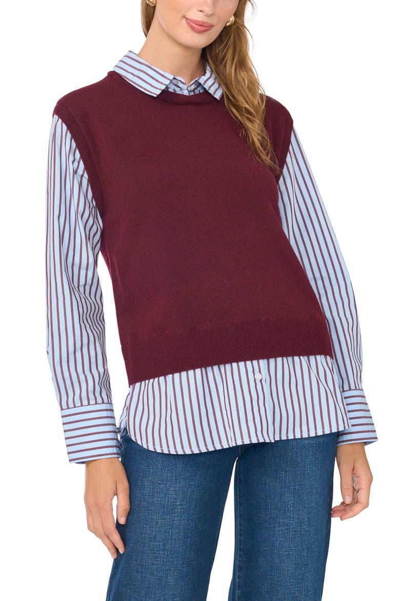 Crewneck Sweater Vest Two-Fer, Main, color, WINETASTING