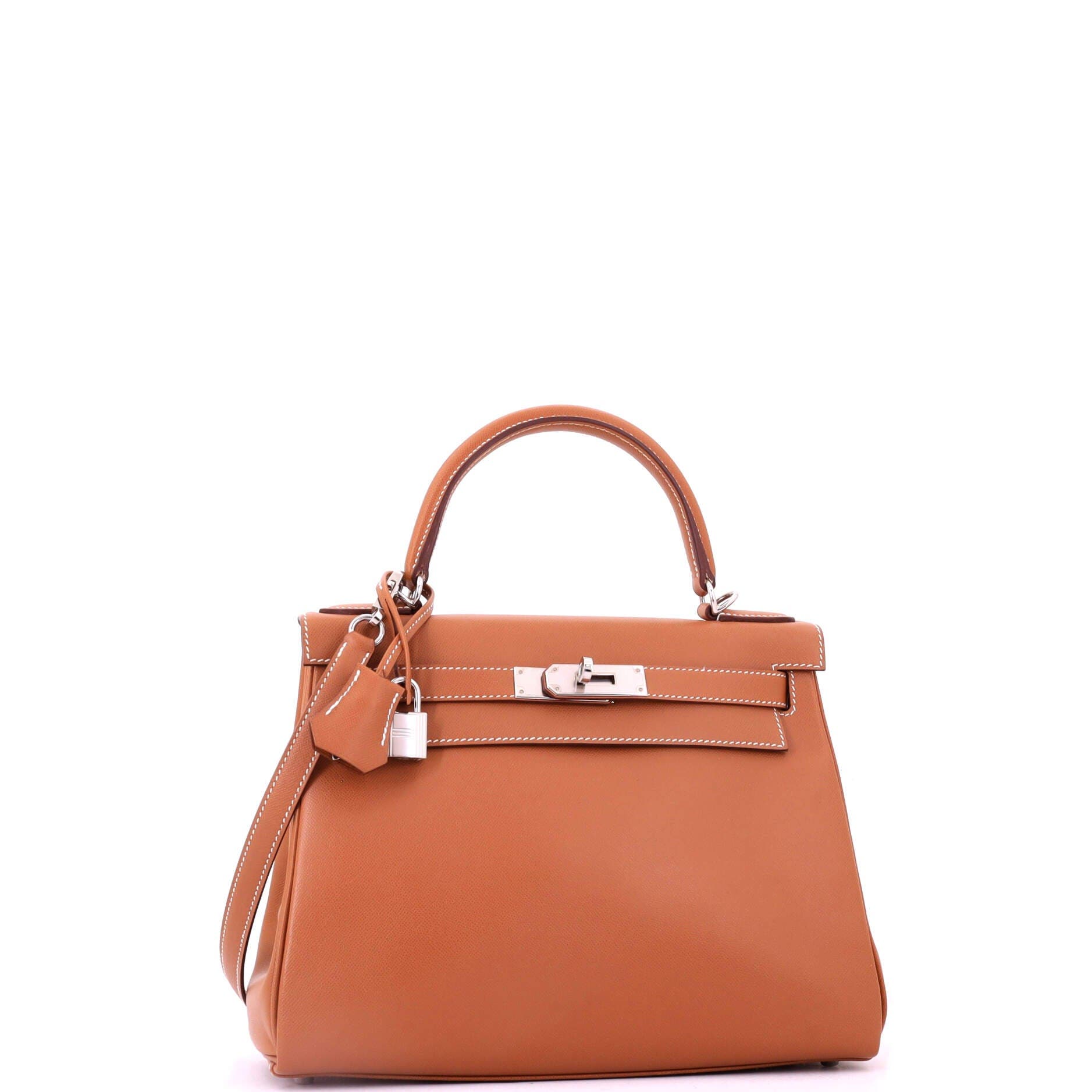 Pre-Owned Hermes Kelly Handbag Brown Madame with Palladium Hardware 28, Alternate, color, Gold