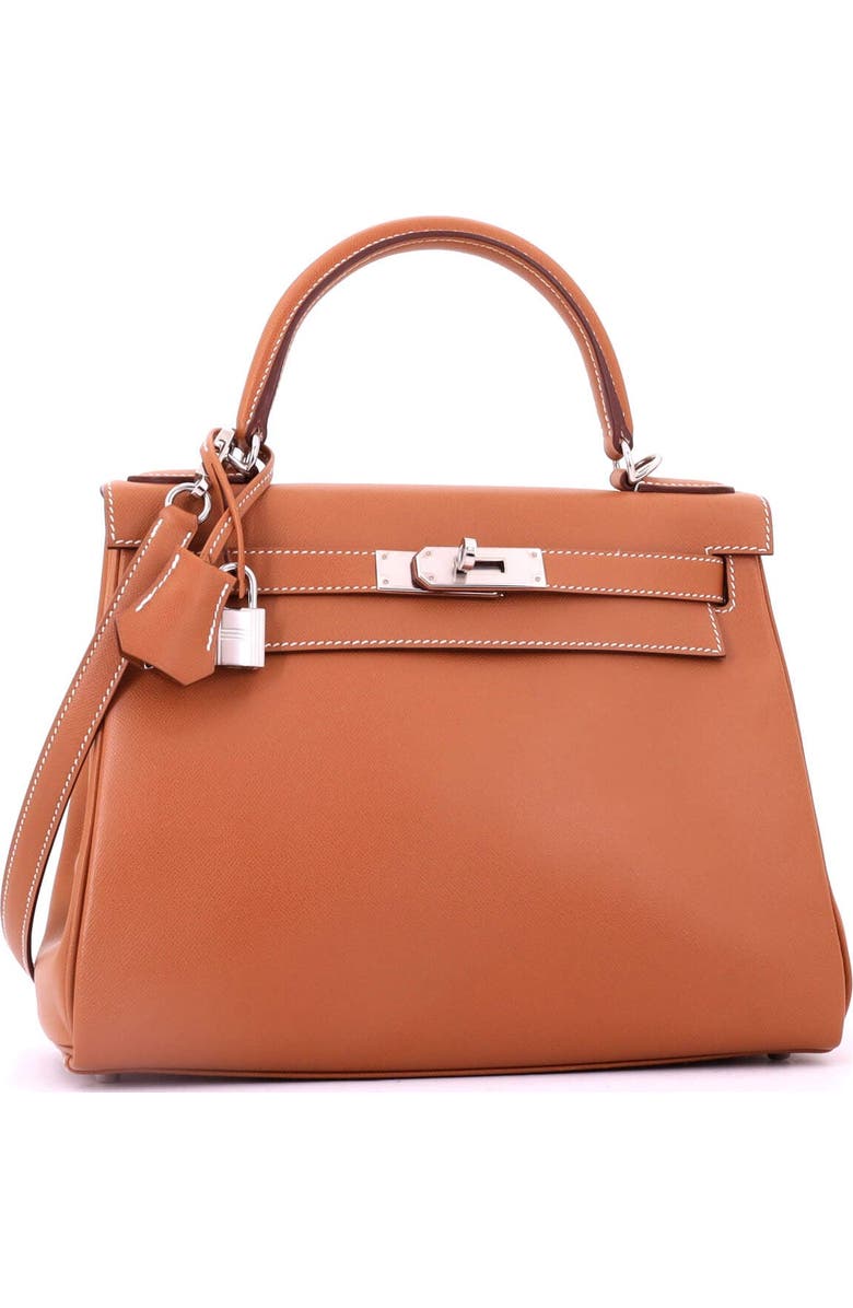 Pre-Owned Hermes Kelly Handbag Brown Madame with Palladium Hardware 28, Alternate, color, Gold