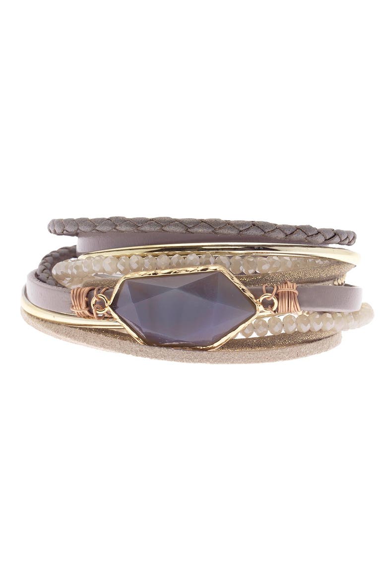 Endless Dream Beaded Multistrand Leather Wrap Bracelet, Main, color, TAUPE