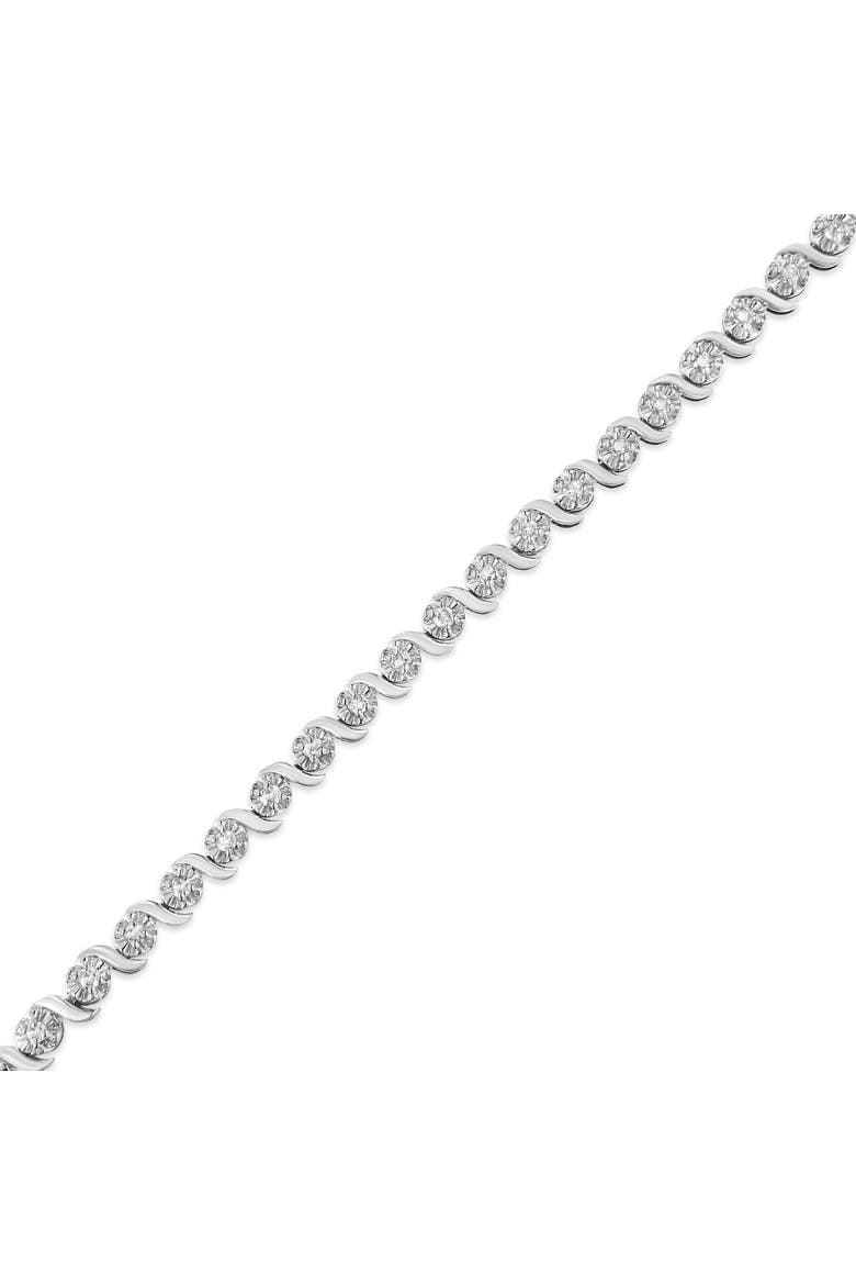 Silver 1.0 Cttw Diamond Spiral Wave Curved-Link Tennis Bracelet, Alternate, color, White