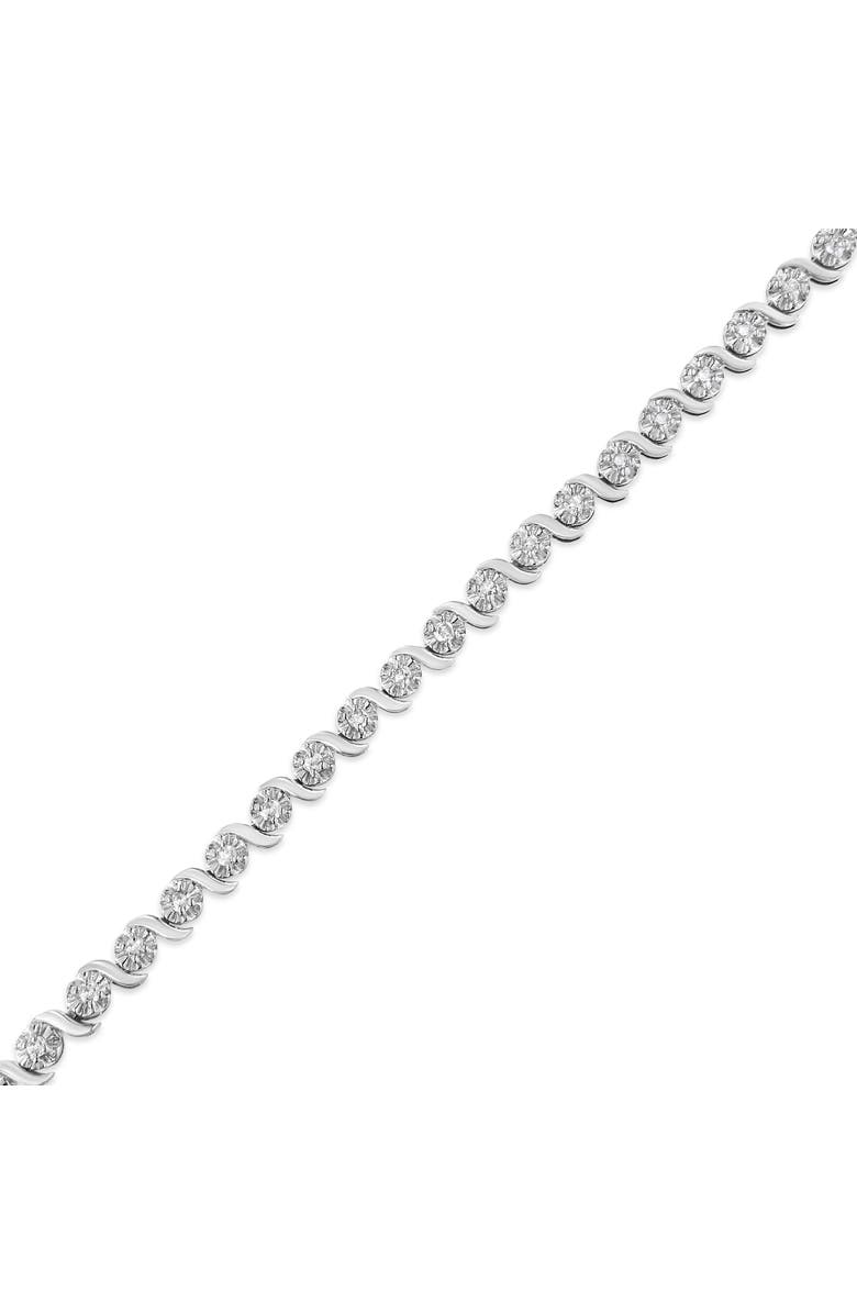 Haus of Brilliance Silver 1.0 Cttw Diamond Spiral Wave Curved-Link Tennis Bracelet, Alternate, color, White