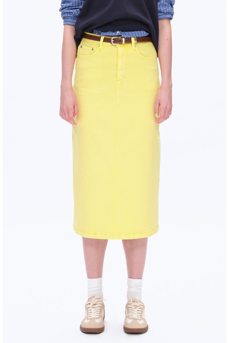 Slit Hem Denim Midi Skirt, Main, color, LEMON