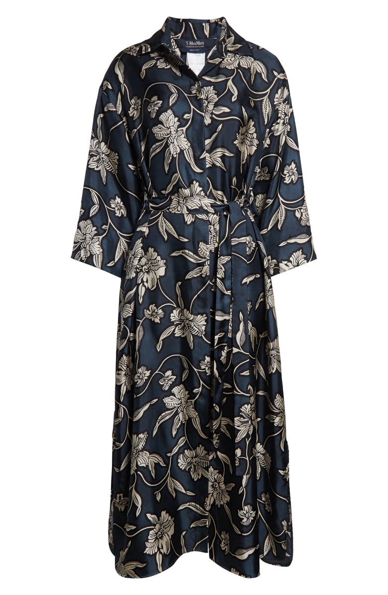 Max Mara Peonia Print Silk Twill Shirtdress, Alternate, color, Midnight Blue