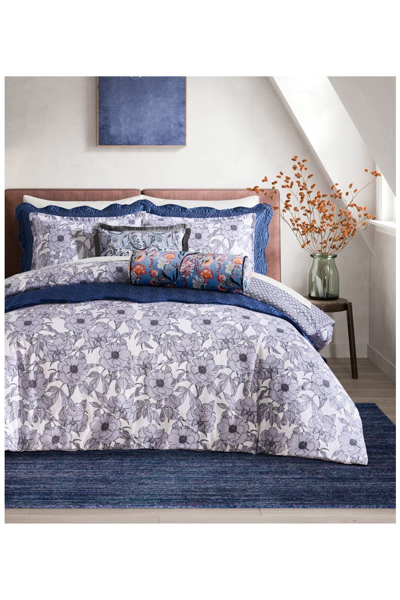 Mood Floral Duvet Cover & Pillow Shams Set, Alternate, color, DEEP BLUE