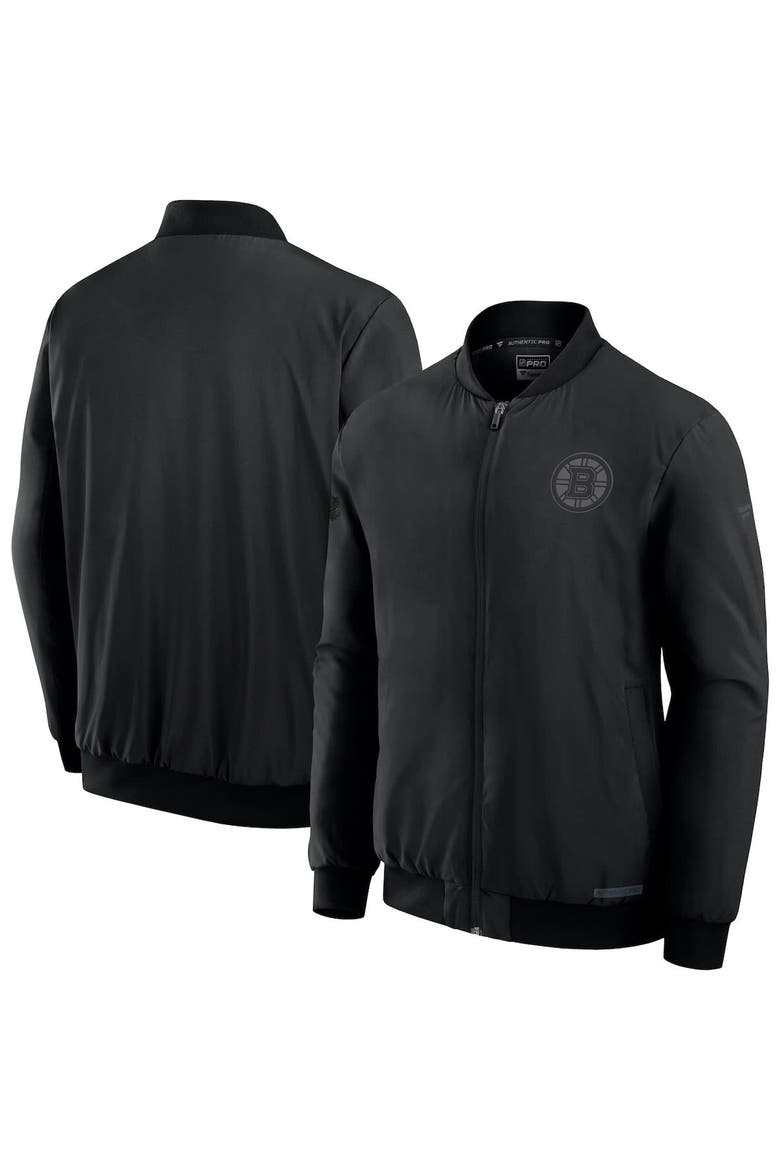 Men's Fanatics Black Boston Bruins Authentic Pro Road Full-Zip Bomber Jacket, Main, color, Black