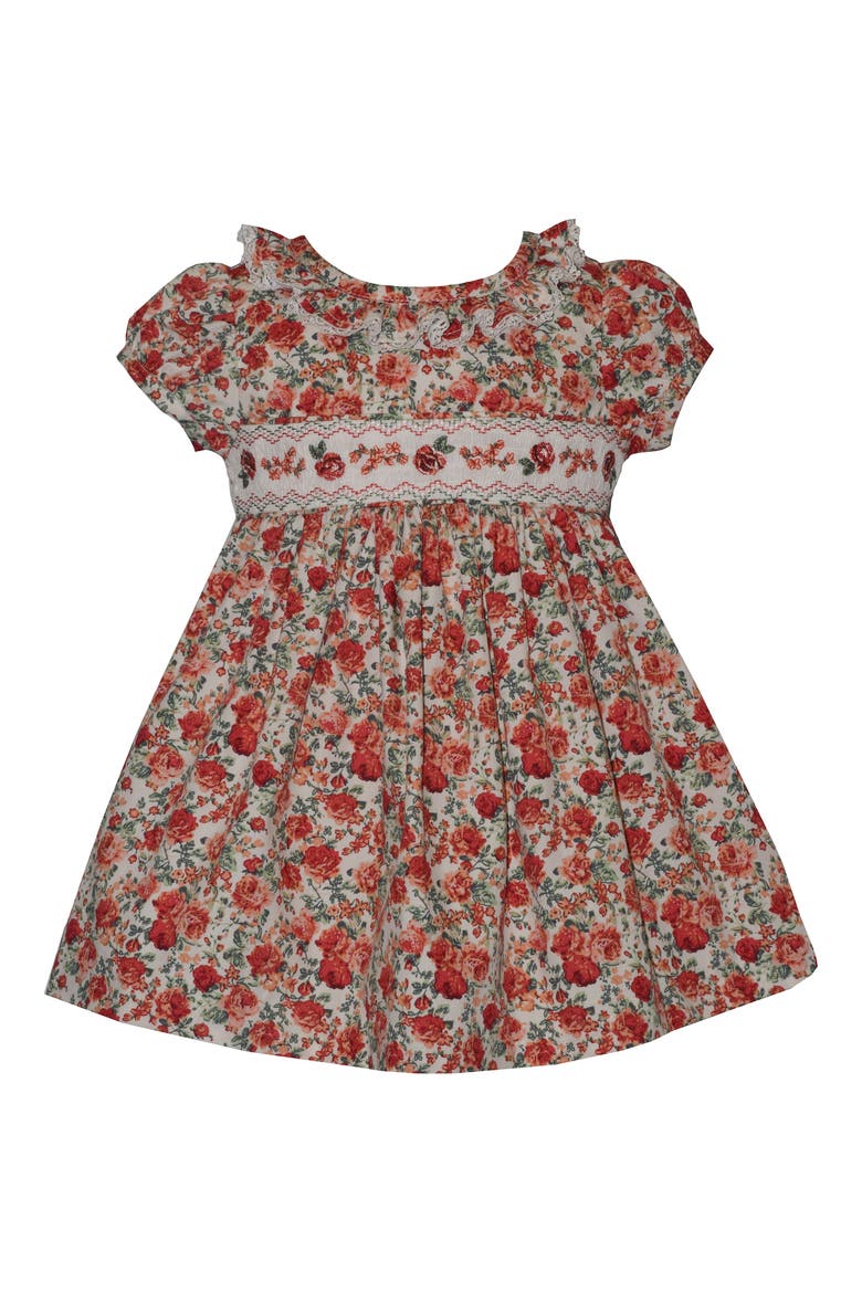 Smocked Roses Cotton Dress, Main, color, IVO