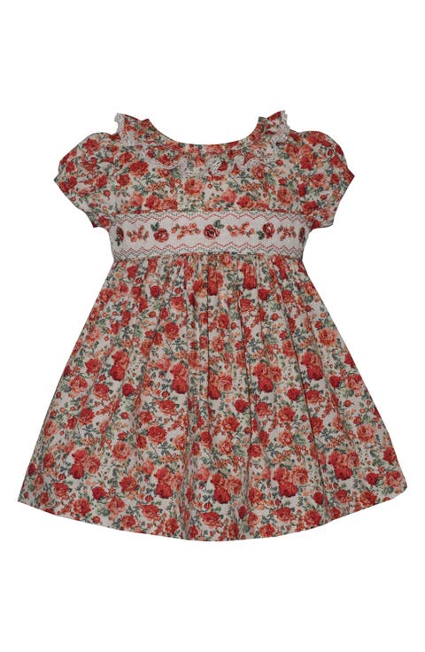 Smocked Roses Cotton Dress