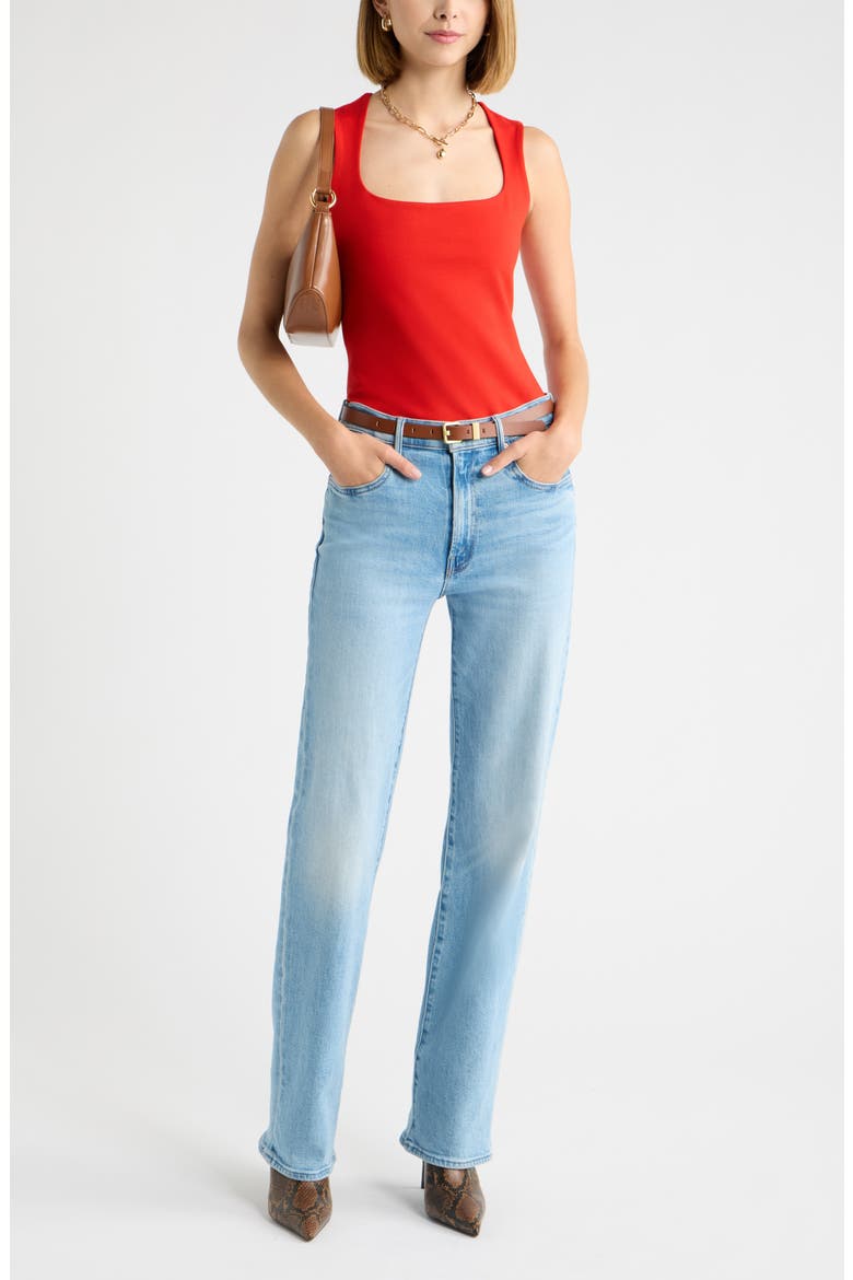 Square Neck Ponte Top, Alternate, color, RED RUSH