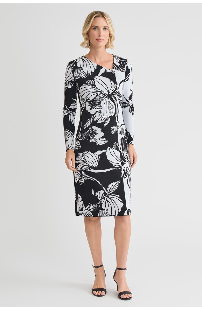 Ming Wang Floral Jacquard Soft Knit Sheath Dress, Main, color, Black/White