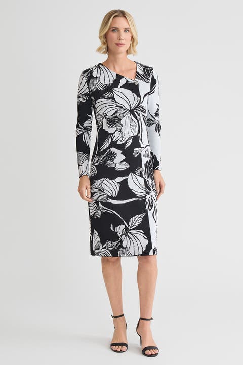 Ming Wang Floral Jacquard Soft Knit Sheath Dress