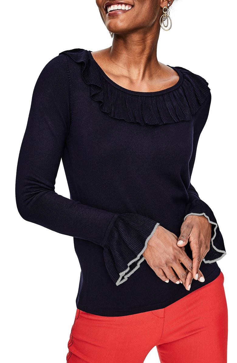 Boden Lavinia Ruffle Trim Sweater, Main, color, 