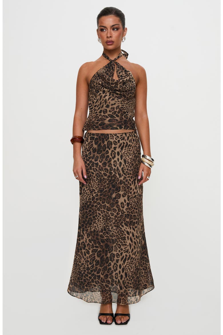 Eleganza Leopard Print Maxi Skirt, Alternate, color, BROWN