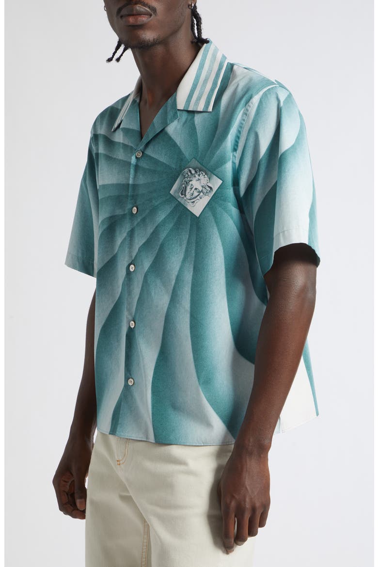The Vortex Print Cotton Poplin Camp Shirt, Alternate, color, LIGHT TEAL