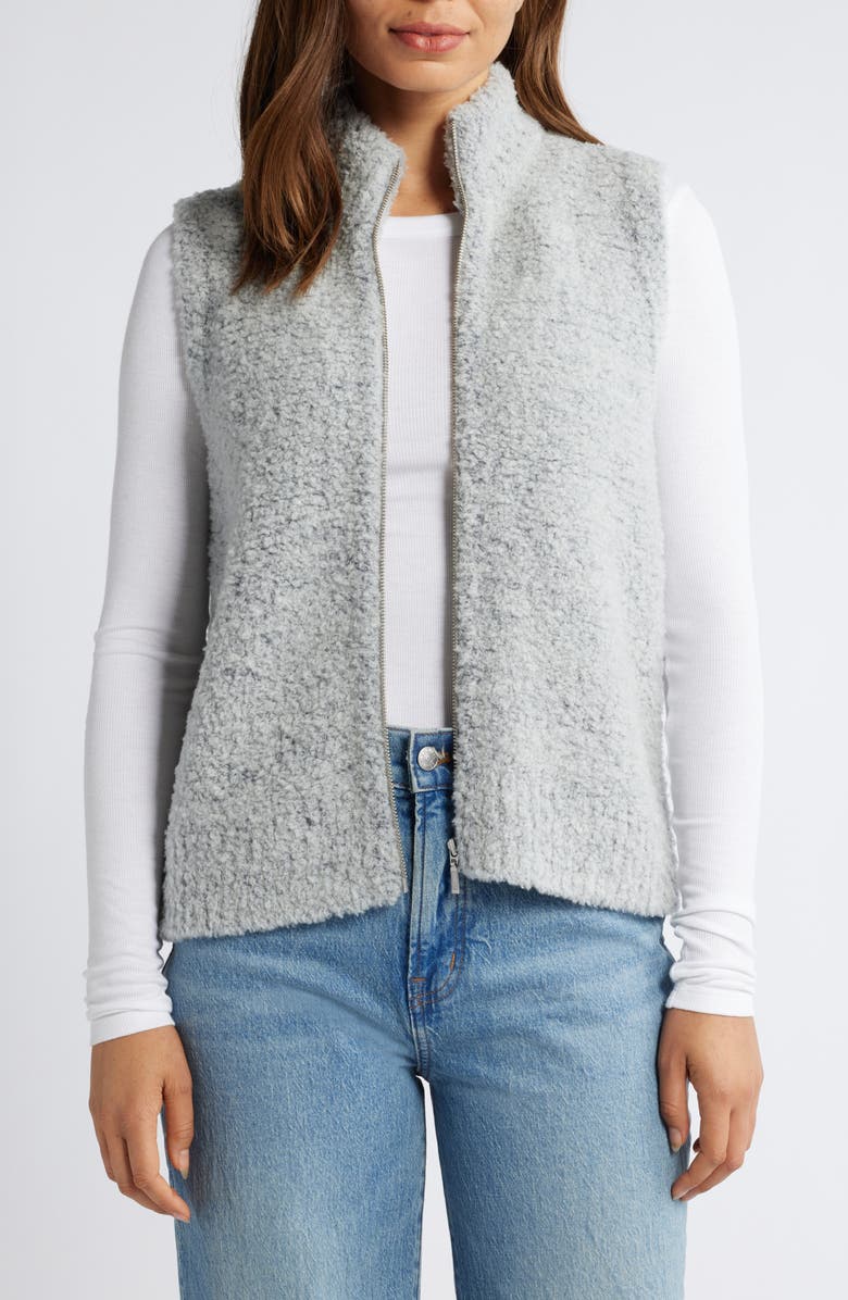 Caslon<sup>®</sup> Wool Blend Bouclé Zip Vest, Main, color, Grey Heather