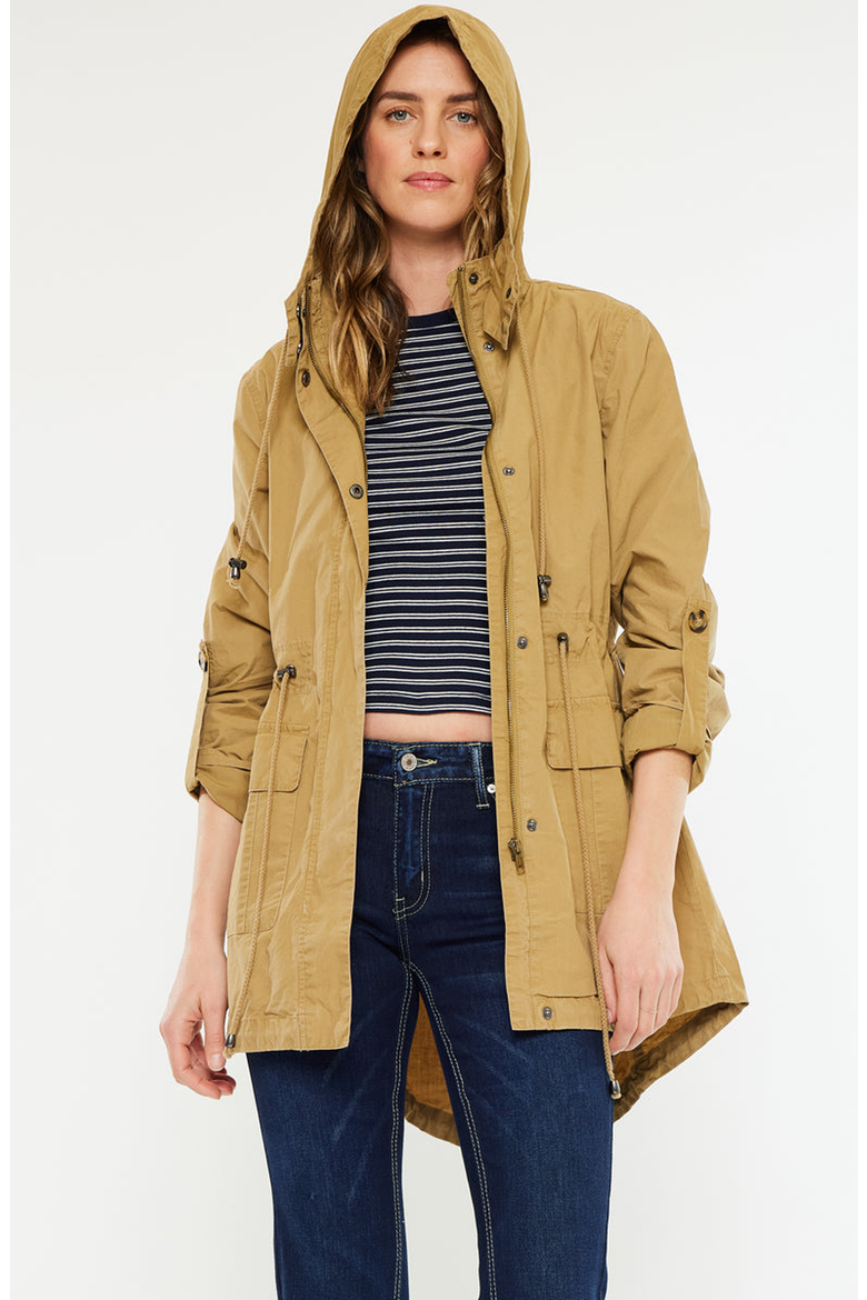 Tarsier Cotton Drawstring Utility Parka Jacket, Alternate, color, Tan