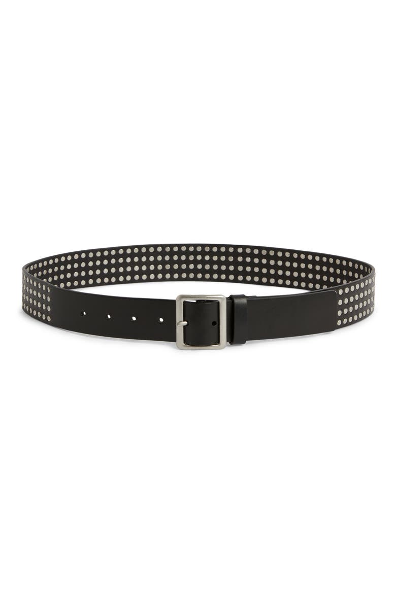 Hammered Stud Leather Belt, Main, color, BLACK