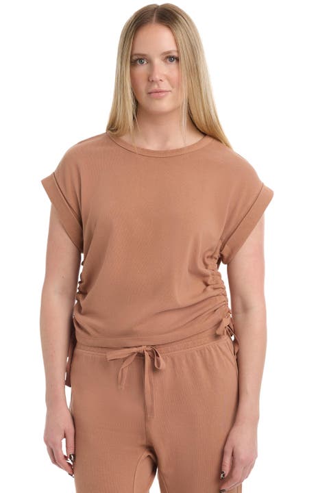 Round Neck Side Drawstrings Tee