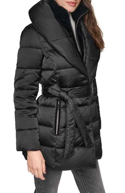 Zamora Shawl Collar Belted Puffer Coat