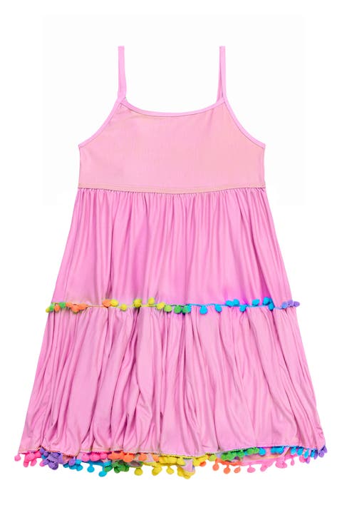 Kids' Pom Trim Tiered Cover-Up Sundress (Big Kid)