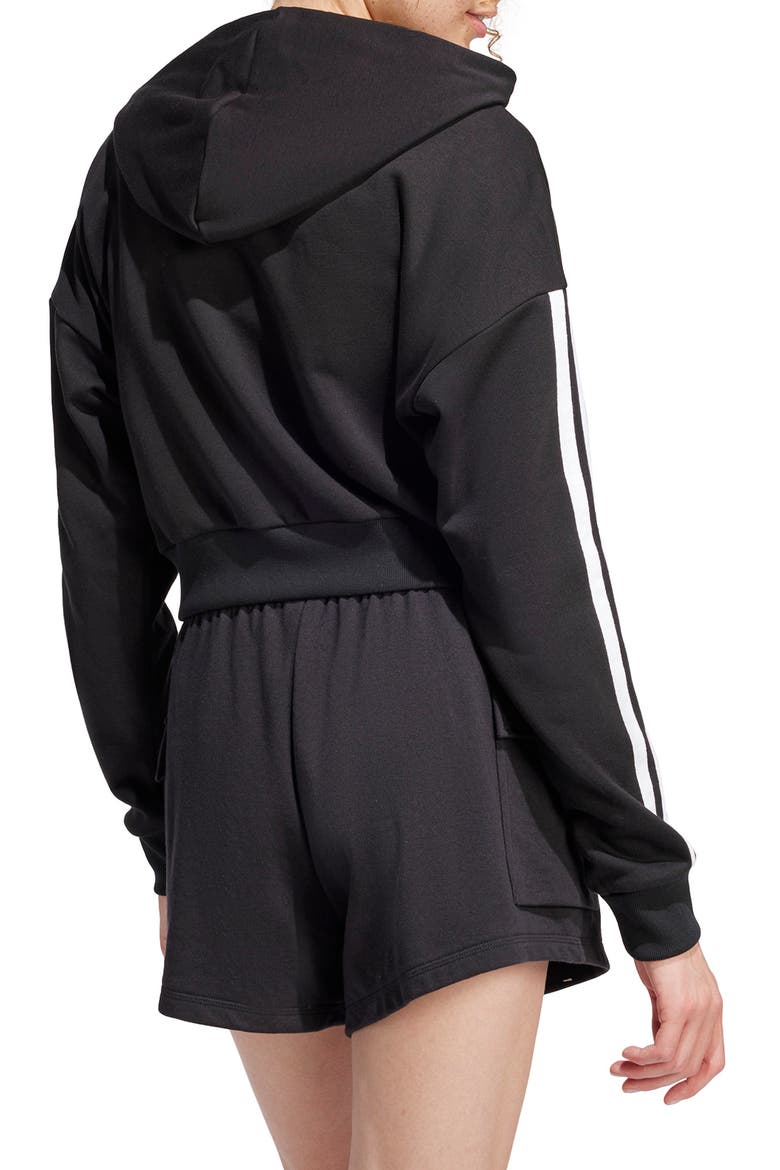 3-Stripes French Terry Crop Hoodie, Alternate, color, BLACK/ WHITE