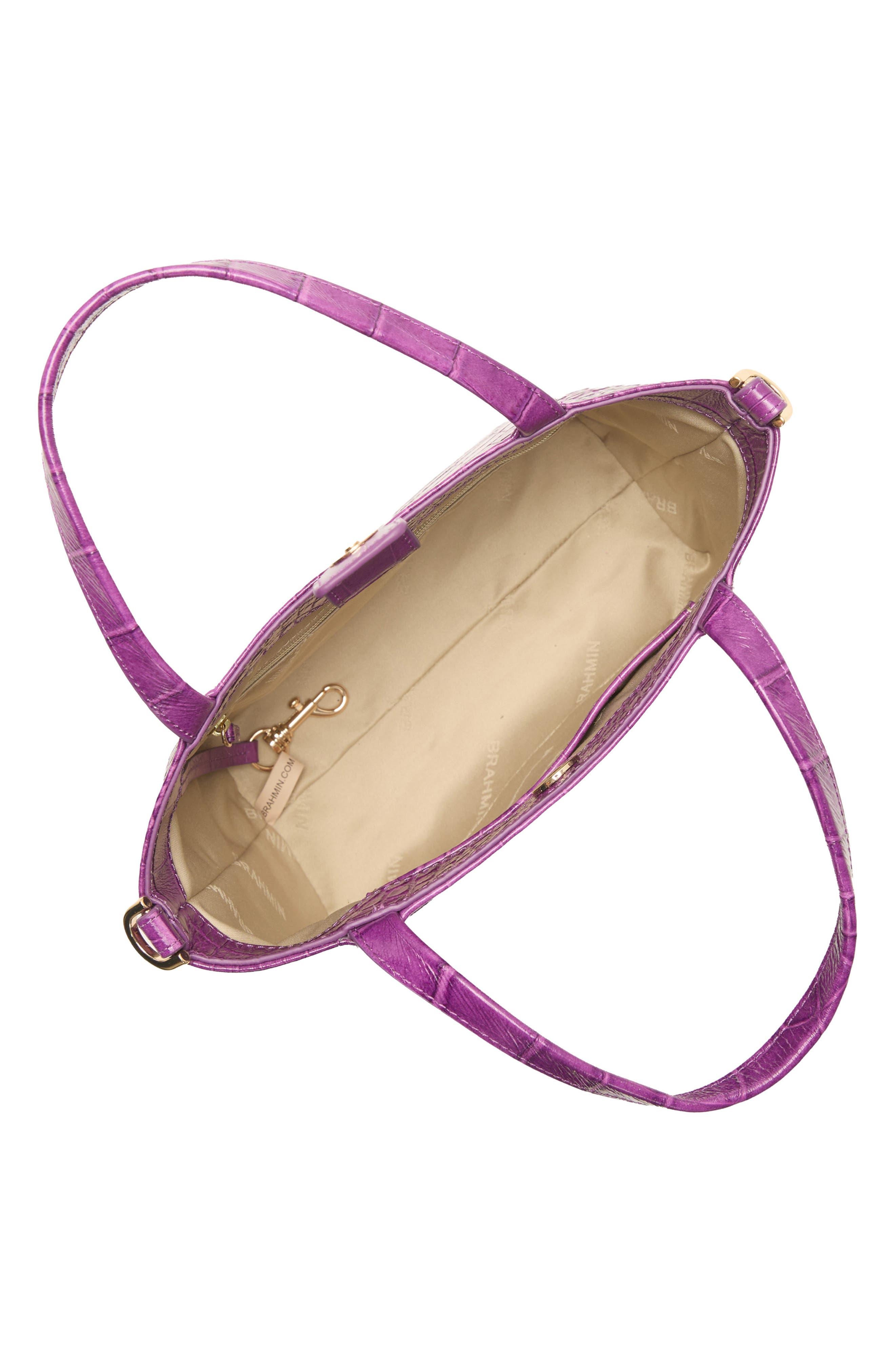 Brahmin Small Mona Croc Embossed Leather Tote, Alternate, color, Purple