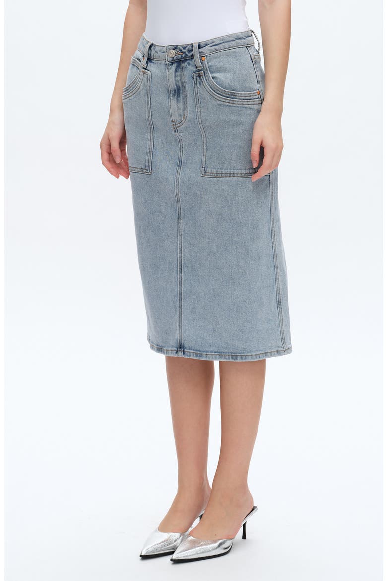 Beth Denim Midi Skirt, Alternate, color, WHISPY