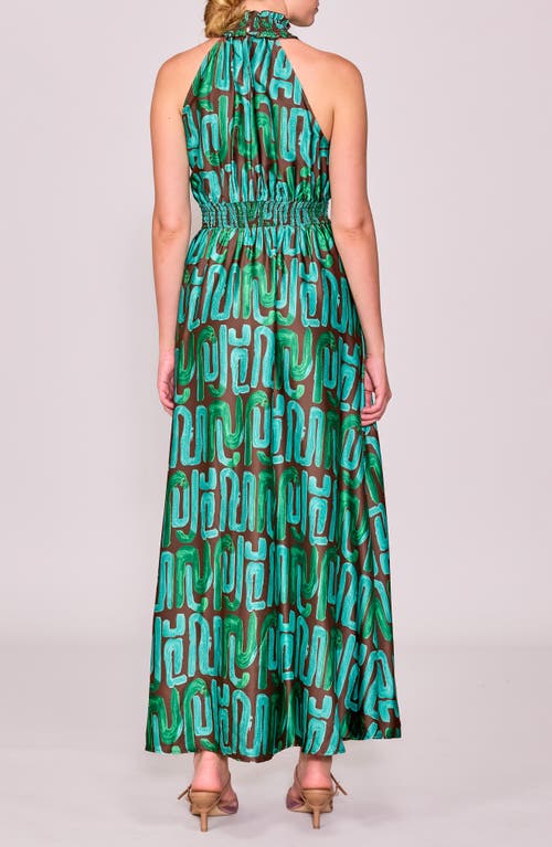 Melloday Abstract Maxi Halter Dress In Green