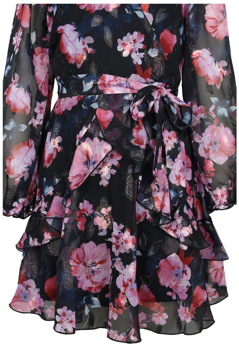 Kids' Rose Metallic Long Sleeve Party Dress, Alternate, color, BLACK MULTI