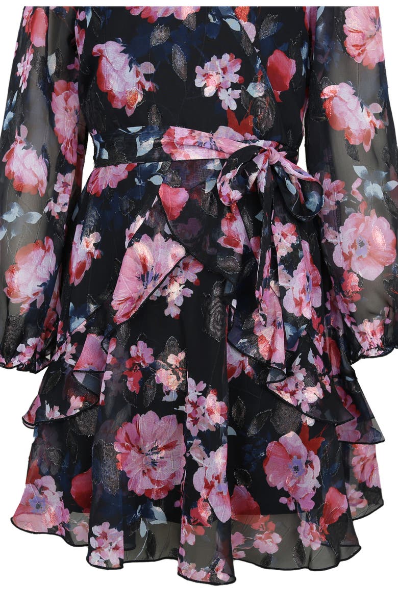 Zunie Kids' Rose Metallic Long Sleeve Party Dress, Alternate, color, Black Multi