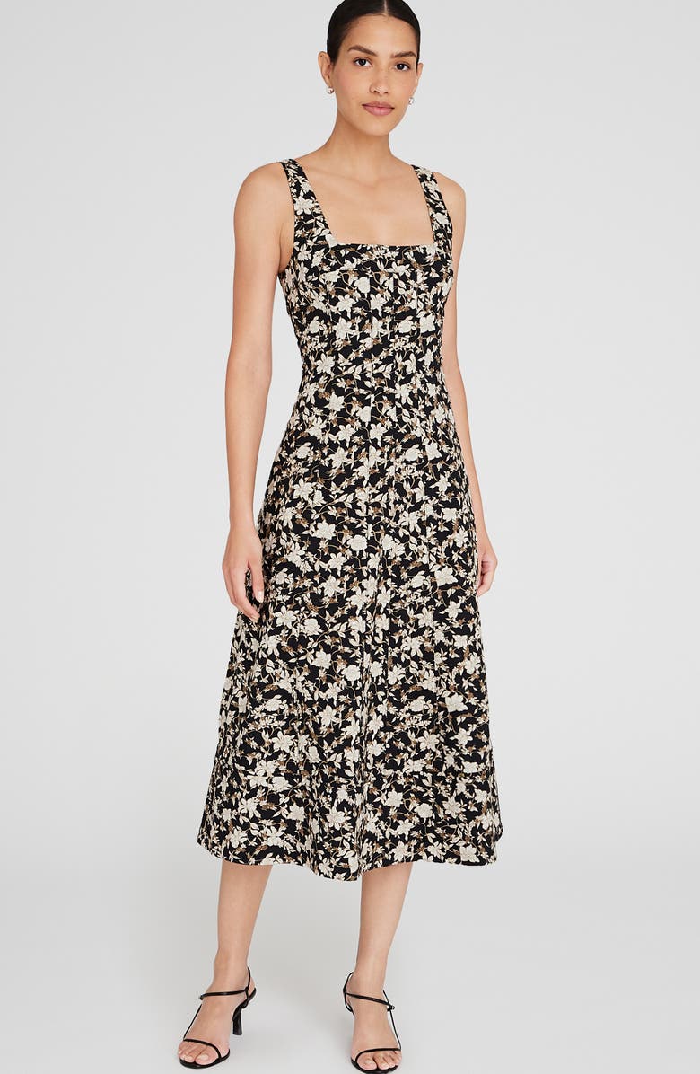 Club Monaco Floral Square Neck Midi Dress, Alternate, color, 
