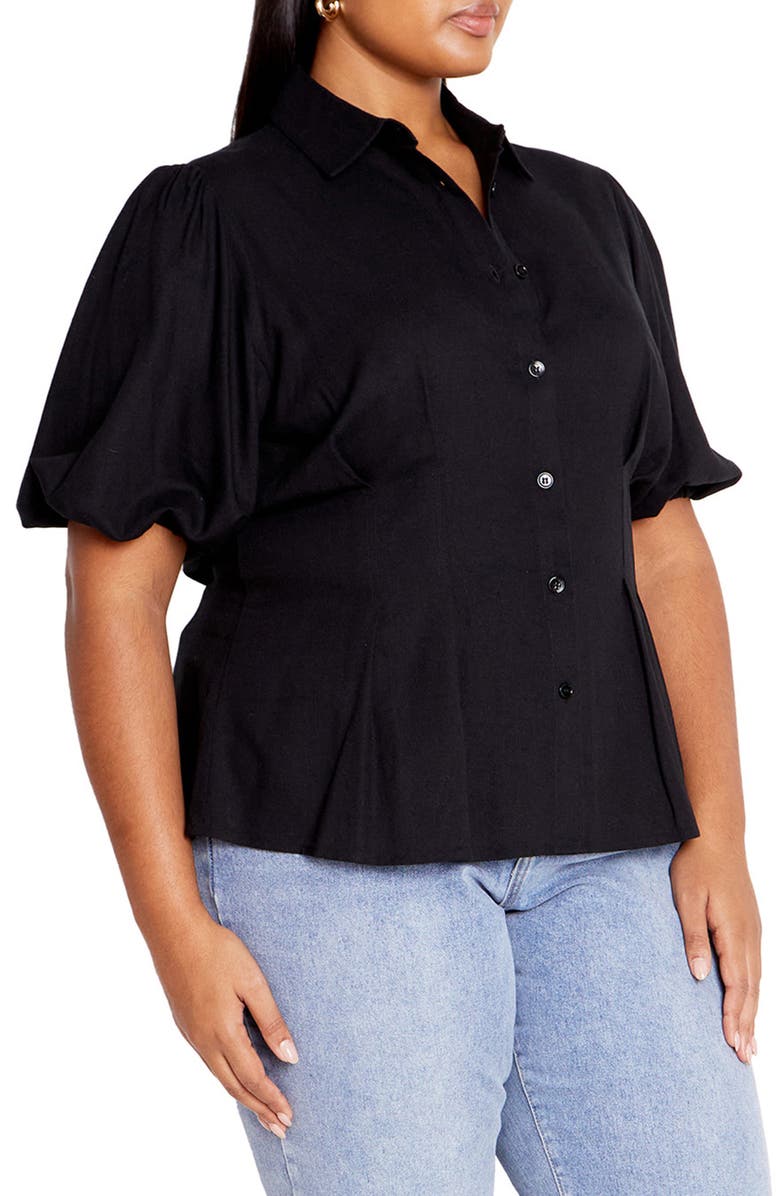 City Chic Betty Short Sleeve Button-Up Shirt, Alternate, color, 