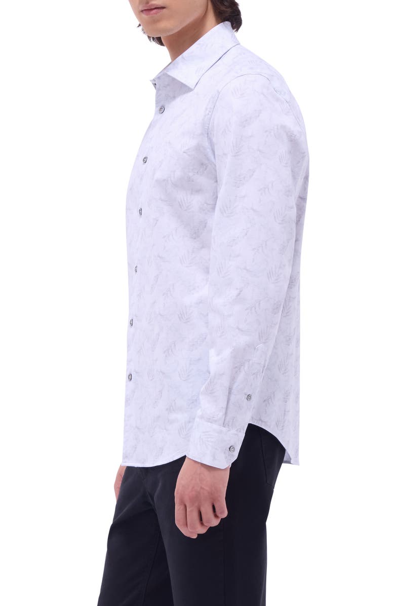Bugatchi Jimmy OoohCotton<sup>®</sup> Leaf Print Button-Up Shirt, Alternate, color, Platinum