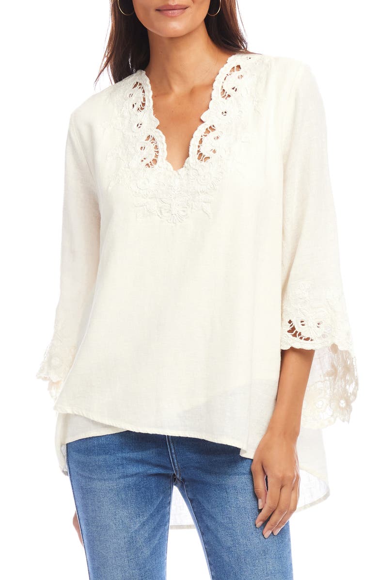 Karen Kane Appliqué Flare Sleeve High-Low Top, Main, color, Cream