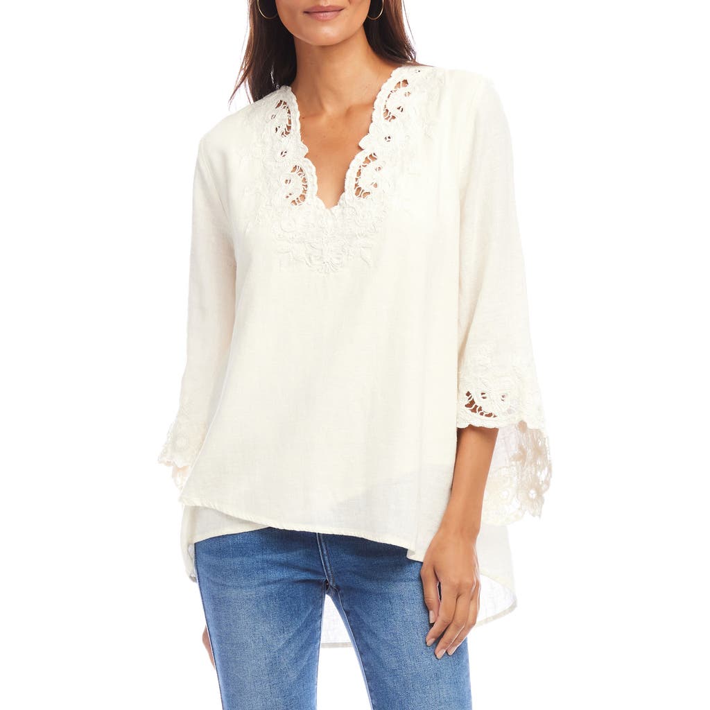 Karen Kane Appliqué Flare Sleeve High-Low Top in Cream  product