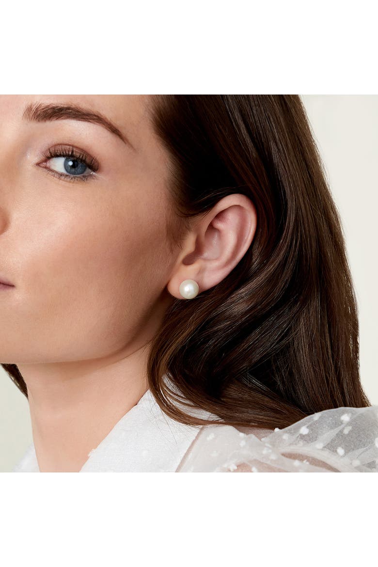 10mm White Freshwater Round Pearl Stud Earrings, Alternate, color, White Gold