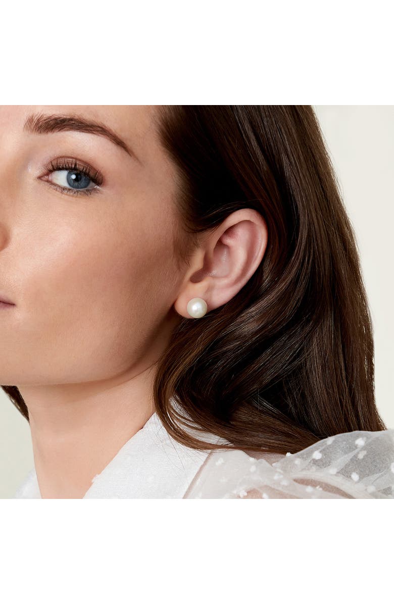 The Pearl Source Freshwater Round Pearl Stud Earrings 10-10.5mm, Alternate, color, White Pearl - Yellow Gold