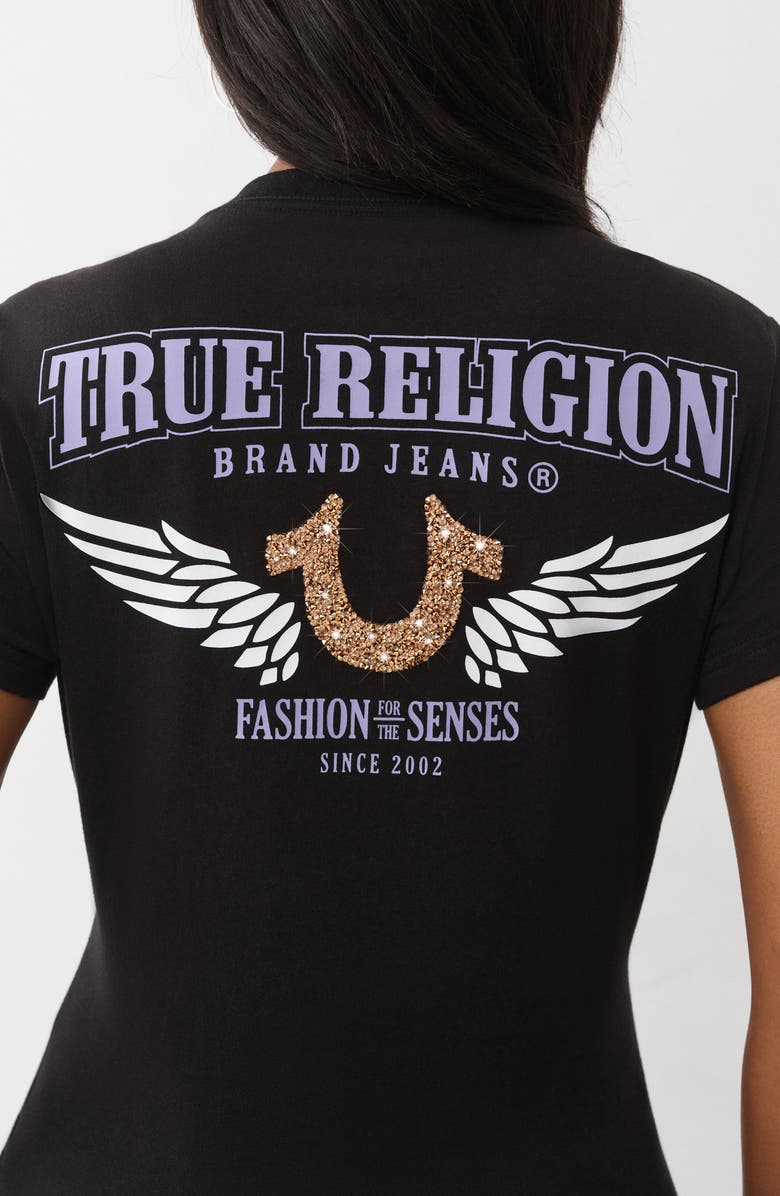 True Religion Wing Horseshoe V-Neck T-Shirt, Alternate, color, Jet Black