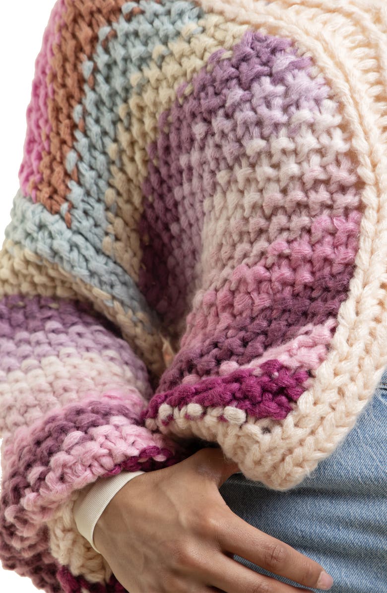 SAACHI Rainbow Stripe Reversible Sweater, Alternate, color, Multi Pink