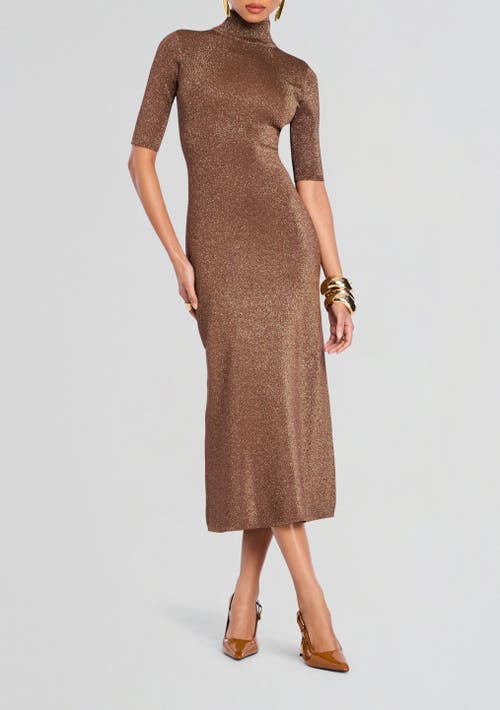 Retroféte Maribel High-neck Shimmer Dress In Metallic Pecan