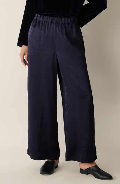 Eileen Fisher Crinkle Satin Wide Leg Ankle Pants