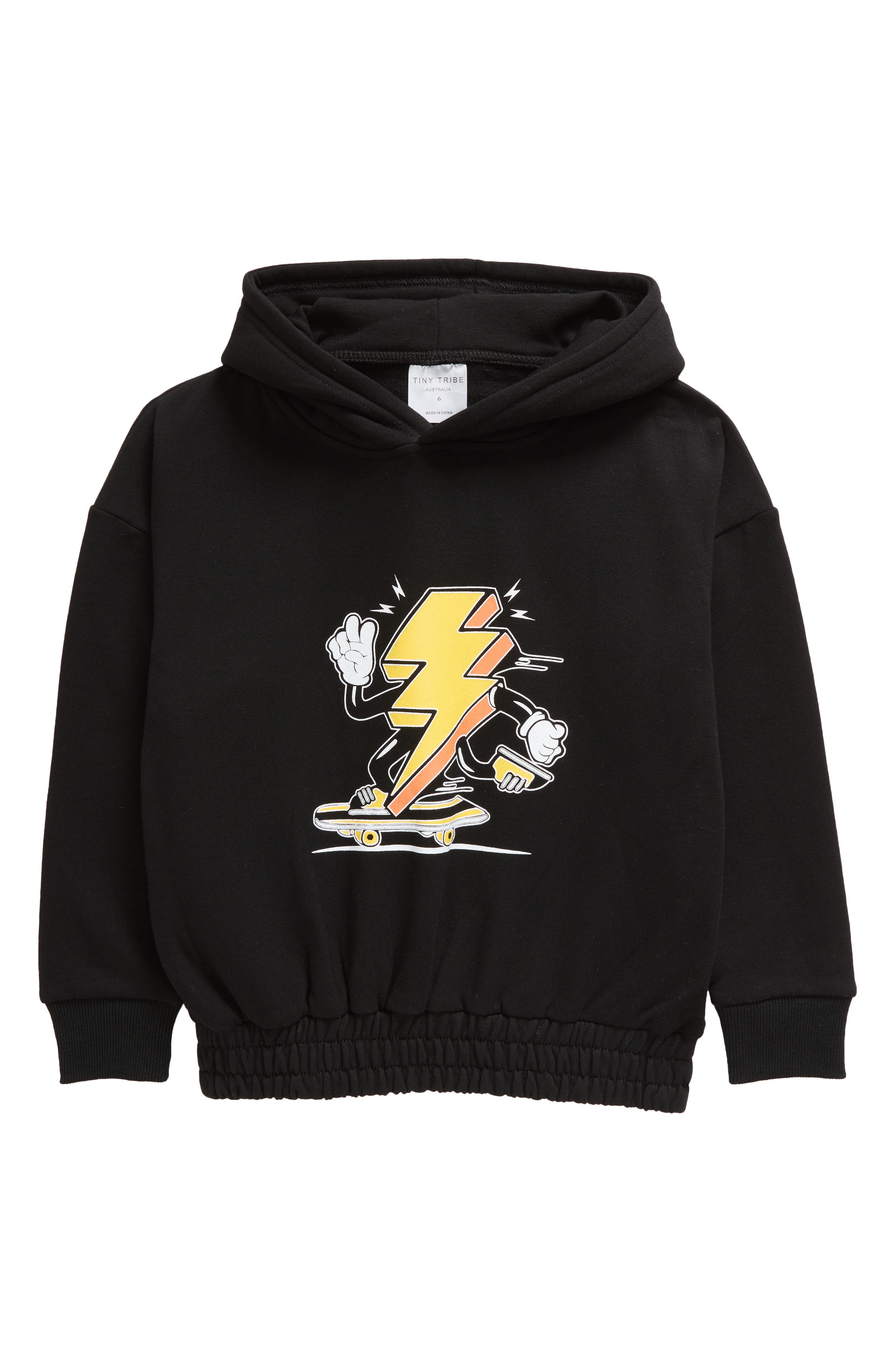 TINY TRIBE Kids' Thunderbolt Skate Cotton Graphic Hoodie in Black 