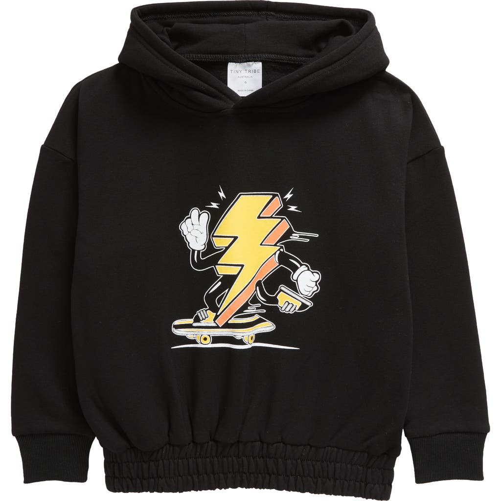 TINY TRIBE Kids' Thunderbolt Skate Cotton Graphic Hoodie in Black