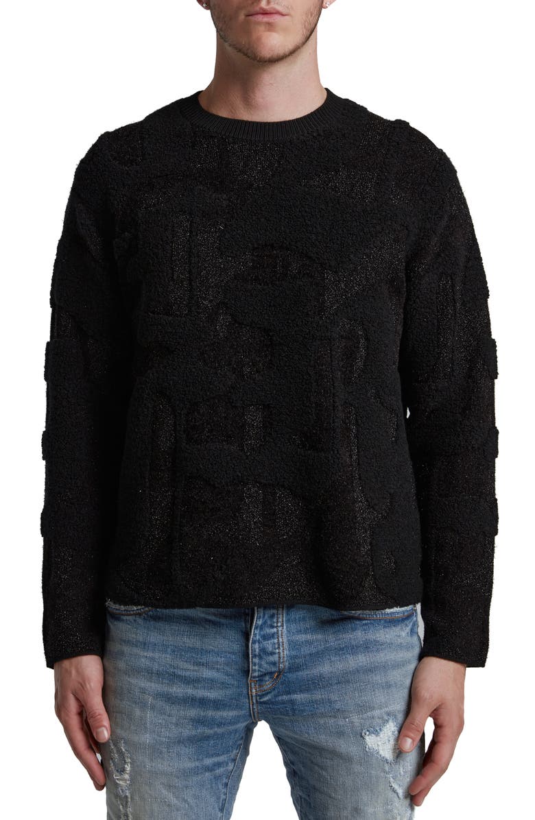 PURPLE BRAND Metallic Camouflage Sweater, Main, color, Black Multi