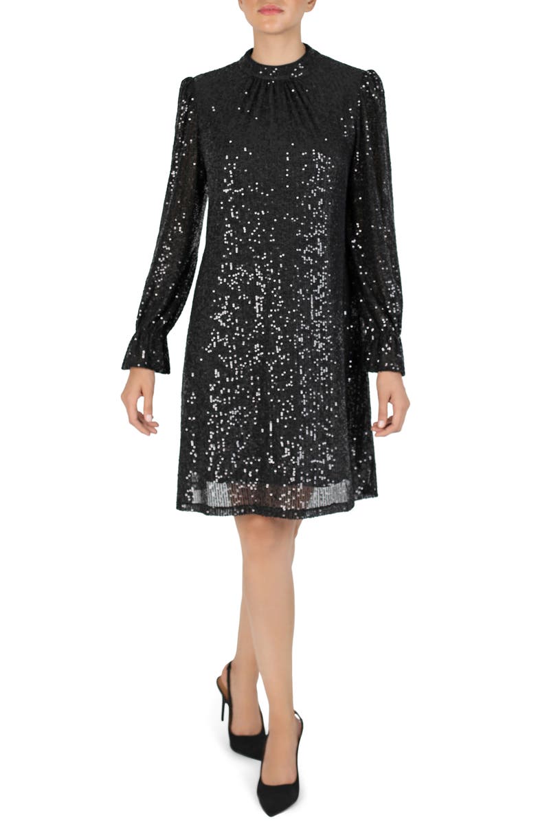 Julia Jordan Sequin Long Sleeve Shift Dress, Main, color,